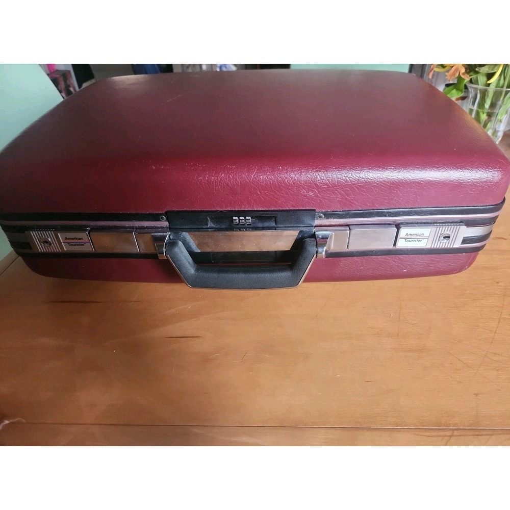 Vtg American Tourister Hard Shell Suitcase Burgundy Combination Lock No Key
